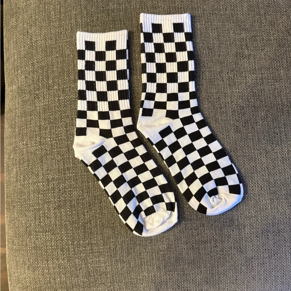 Black & White Checkerboard Crew Socks Unisex NWOT